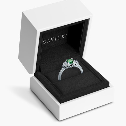 Pierścionek zaręczynowy Fairytale: białe złoto, szmaragd